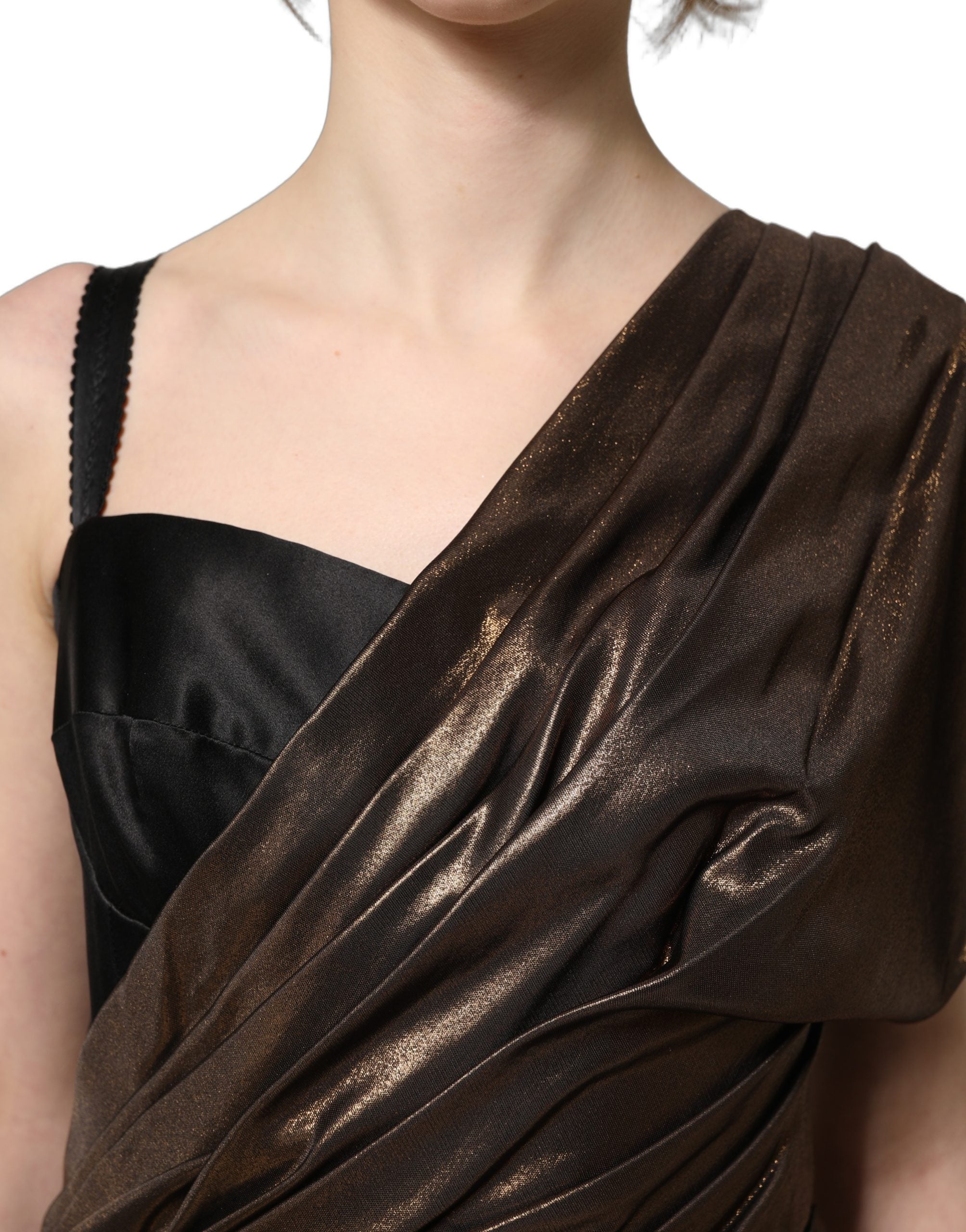Bronzen Asymmetrische Gedrapeerde Jurk Met Eén Schouder