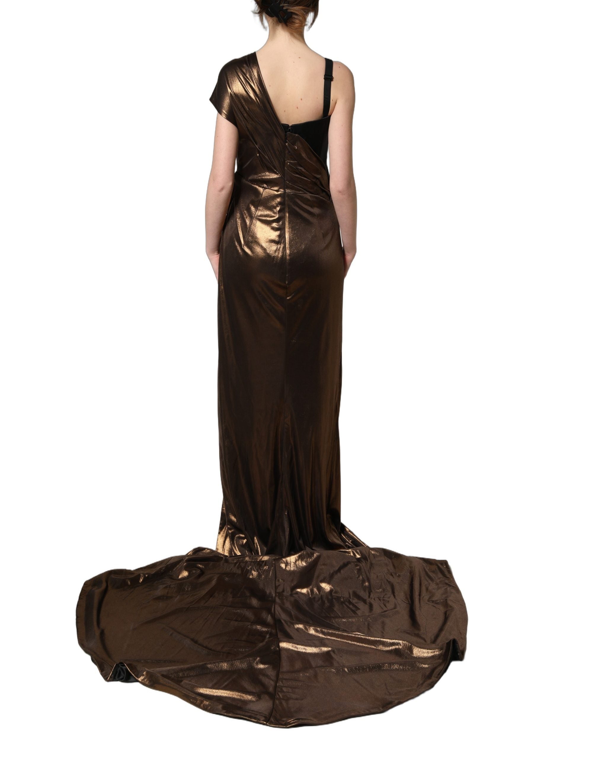Bronzen Asymmetrische Gedrapeerde Jurk Met Eén Schouder