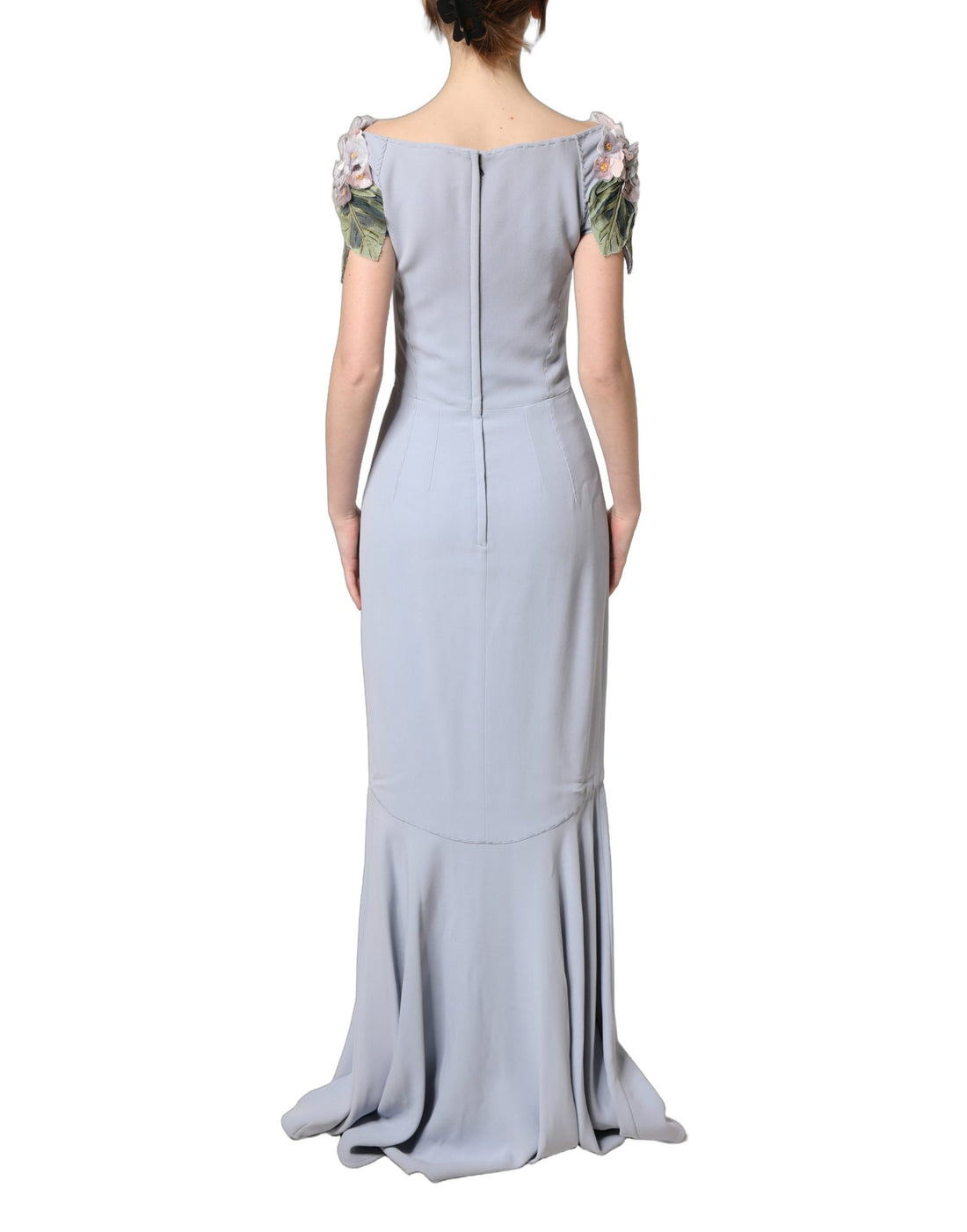 Dolce & Gabbana Light Blue Hydrangea Embellished Cap Sleeve Dress