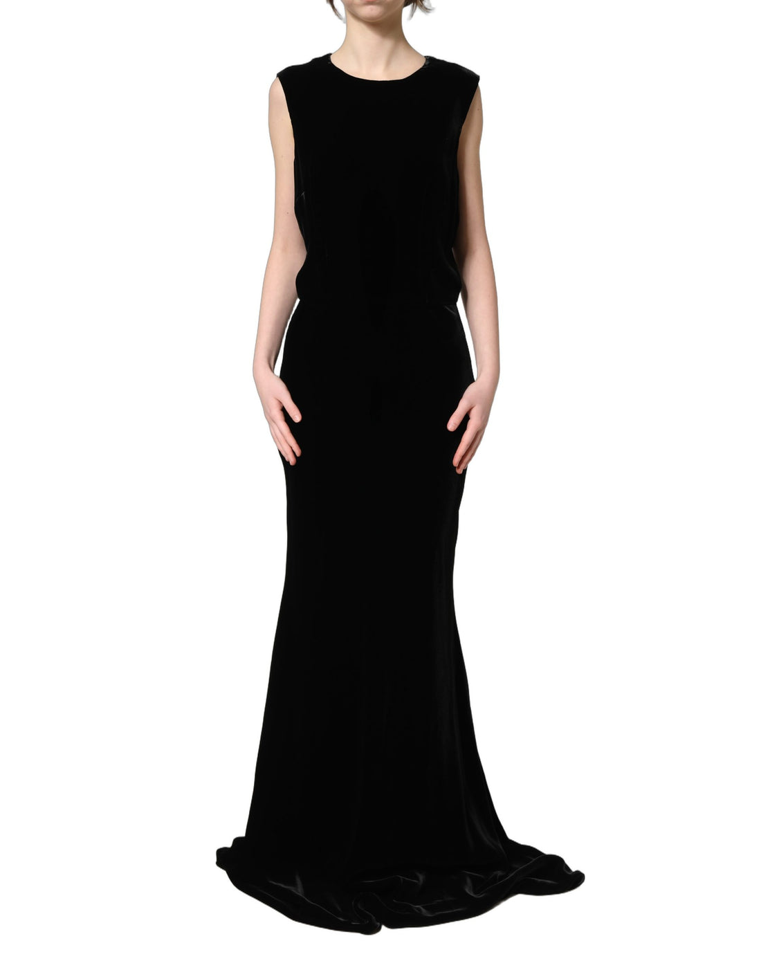 Dolce & Gabbana Black Viscose Velvet Floor Length Gown Dress