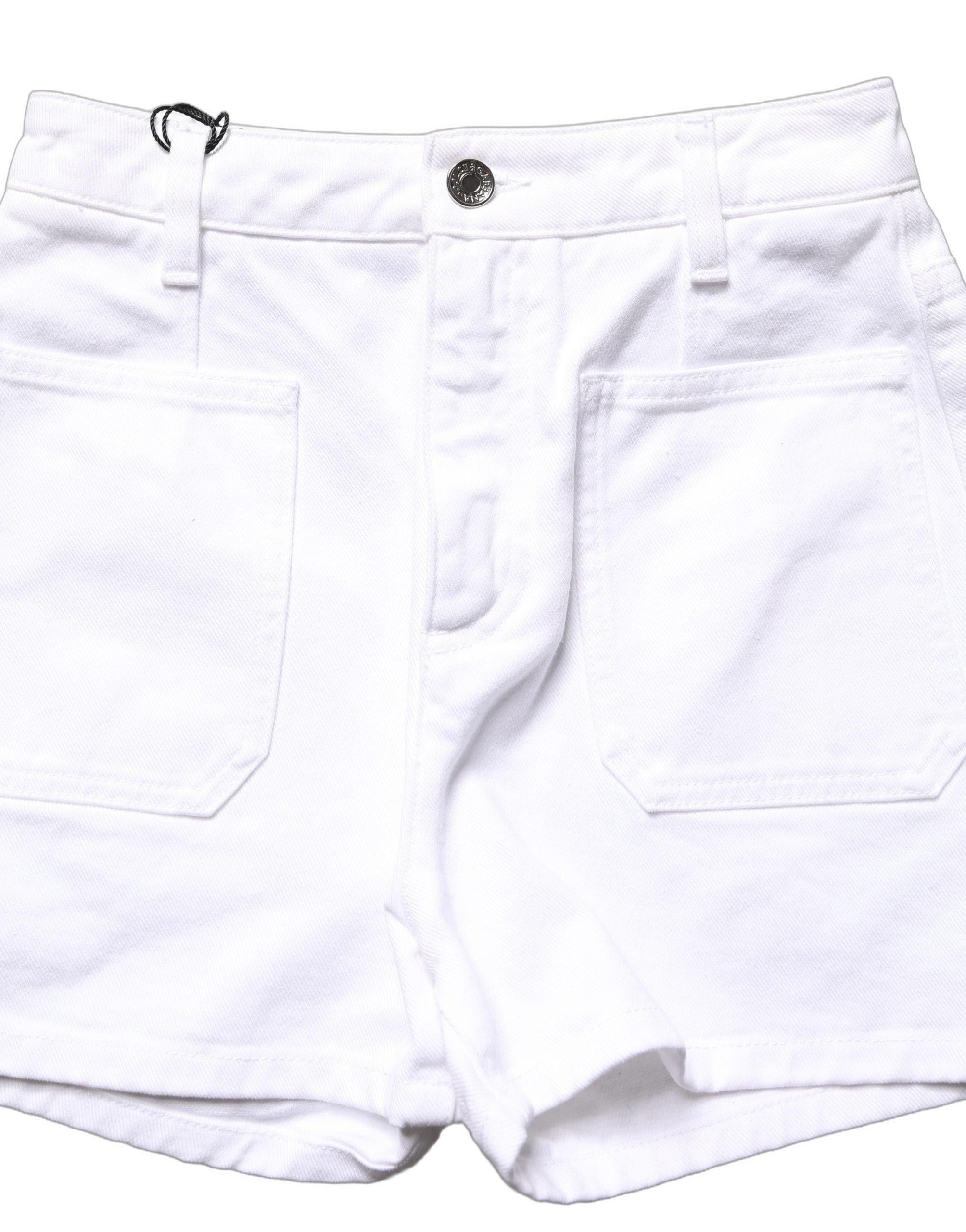 Witte Katoenen HighWaist Denim Hotpants Shorts