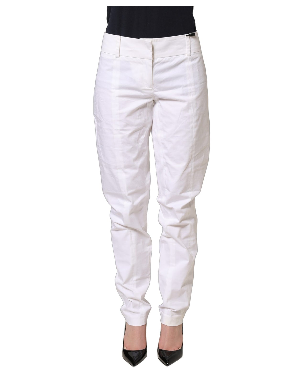 White Mid Waist Tapered Formal Trousers Pants