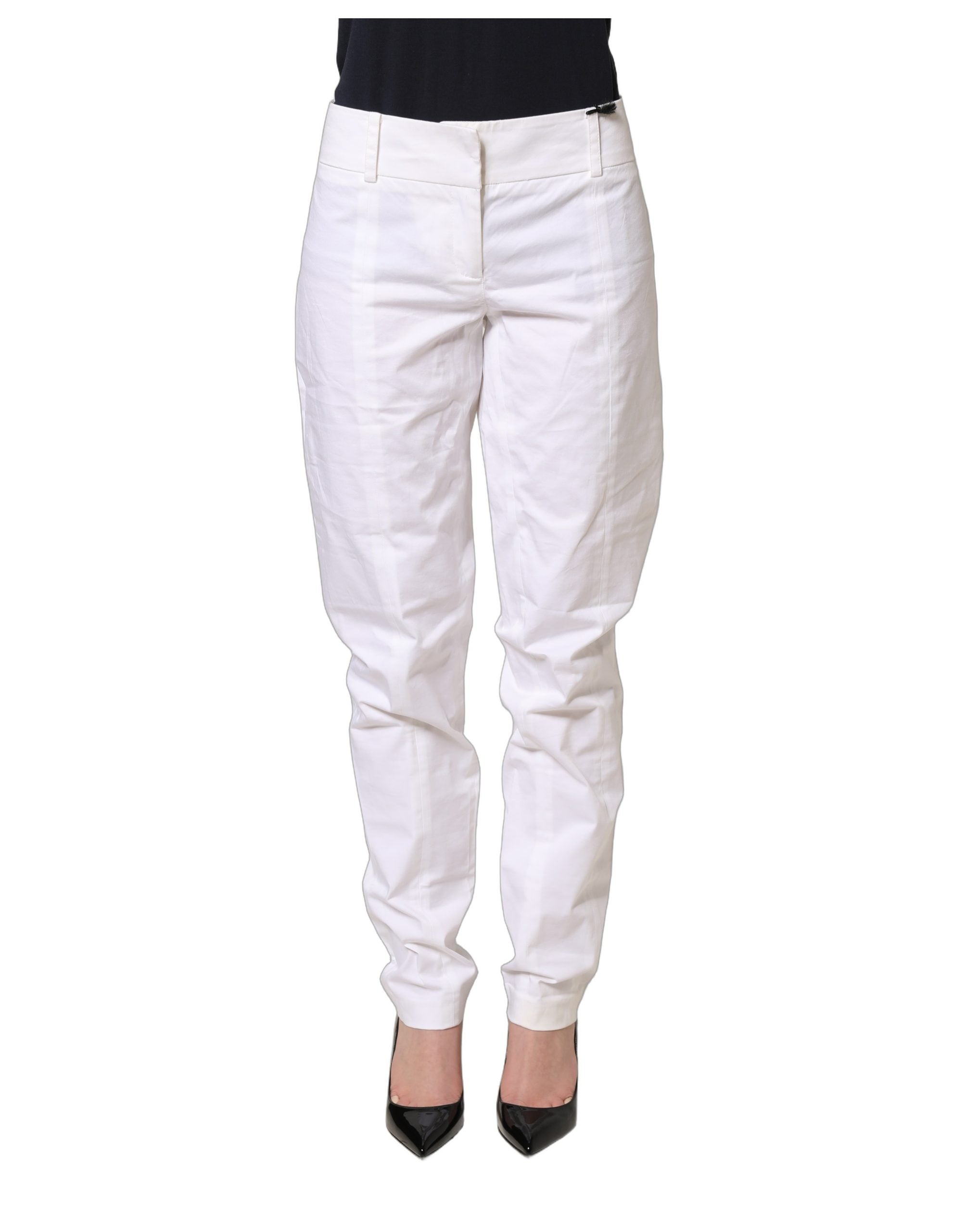 White Mid Waist Tapered Formal Trousers Pants
