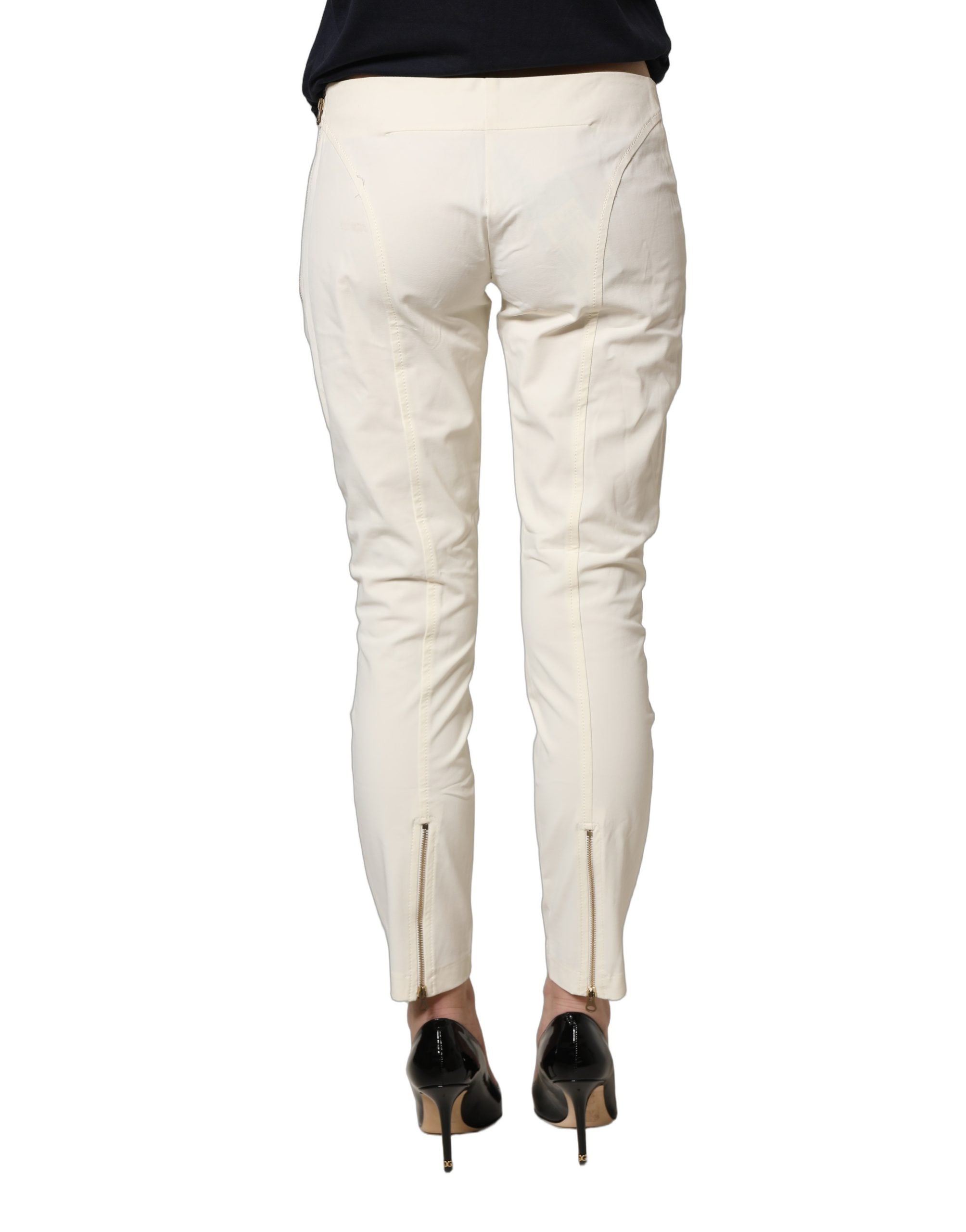 White Low Waist Skinny Women Trouser Pants
