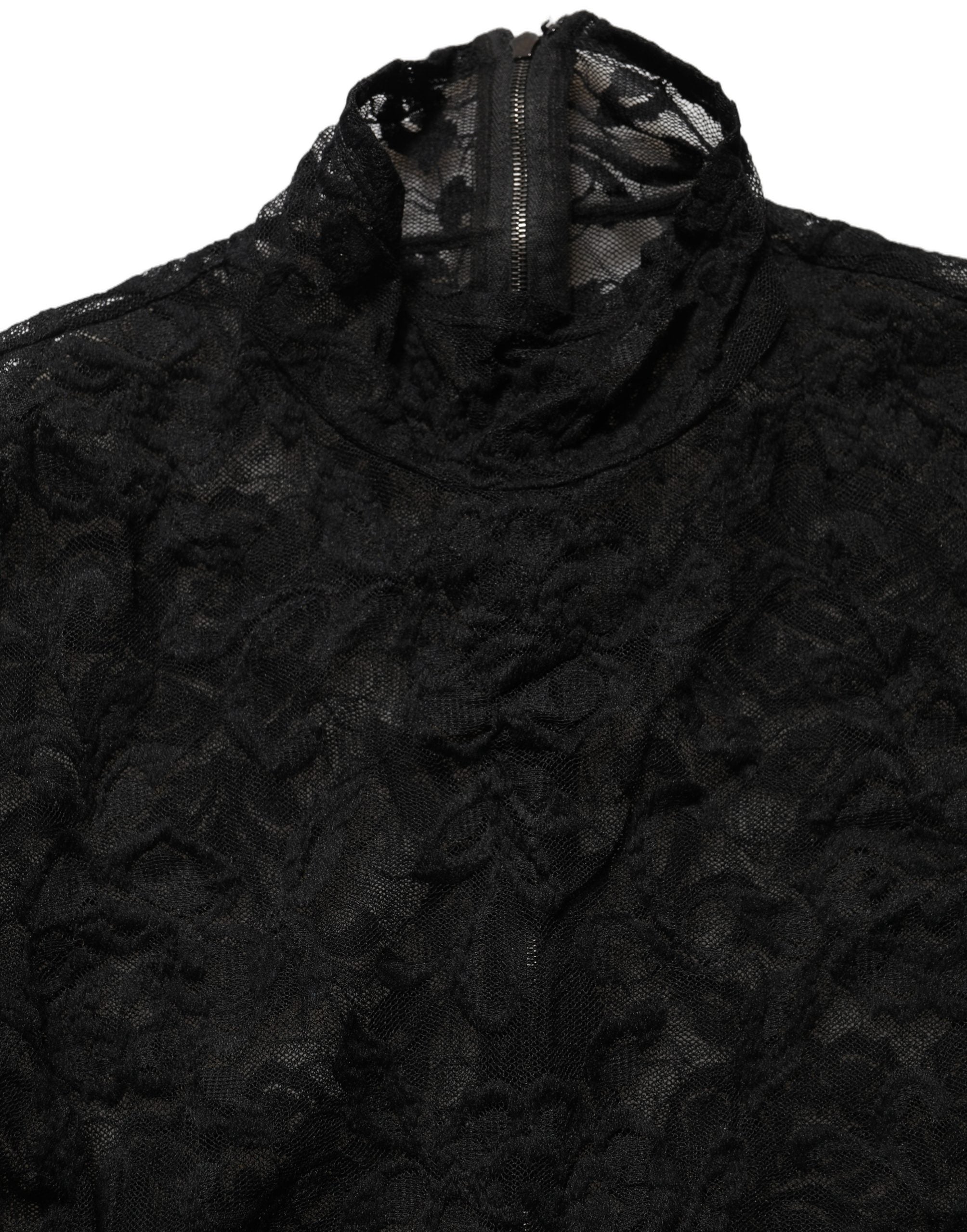 Black Floral Lace Turtle Neck Long Sleeve Top