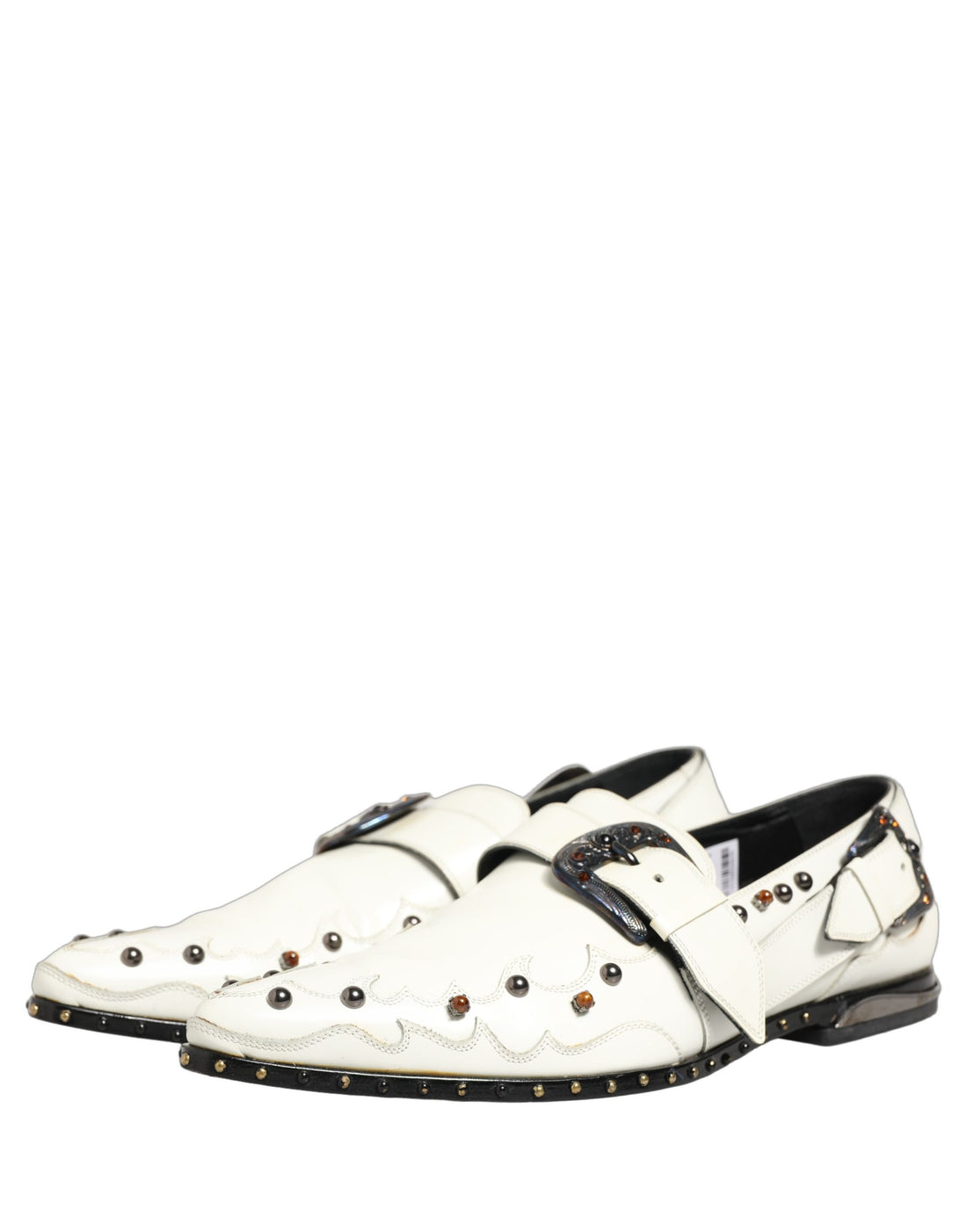 Dolce & Gabbana White Studded Formal Dress Monk Strap Shoes