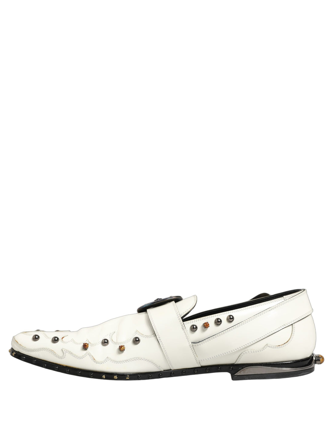 Dolce & Gabbana White Studded Formal Dress Monk Strap Shoes