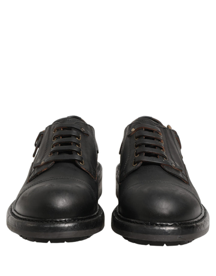 Dolce & Gabbana Dress Black Leather Lace Up Derby Men Shoes