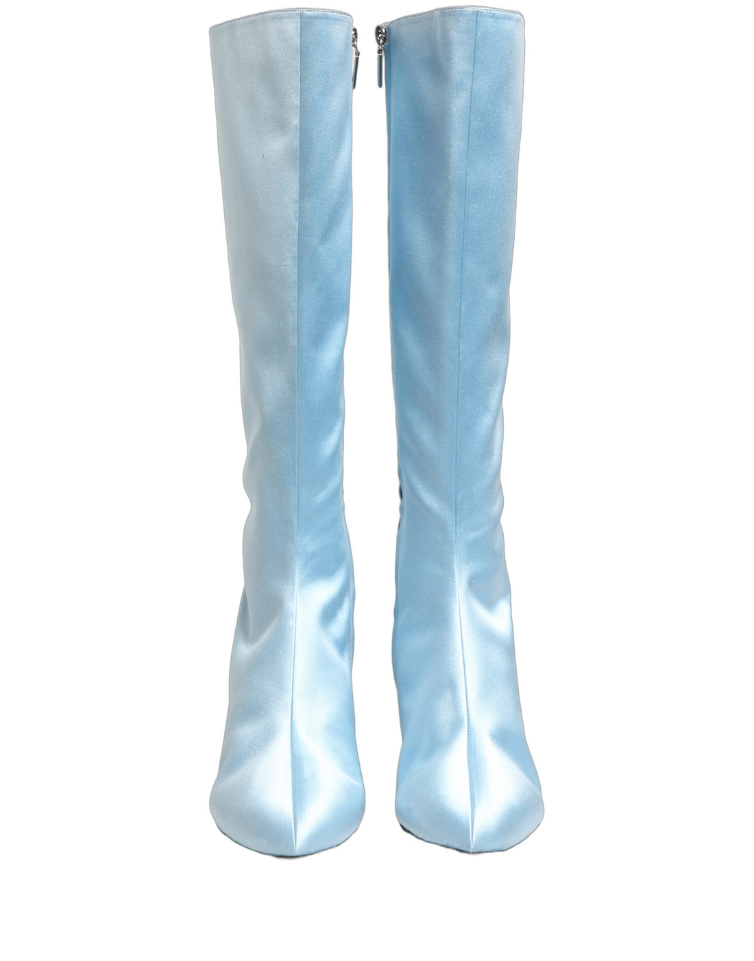 Dolce & Gabbana Light Blue Satin Knee High Boots Shoes