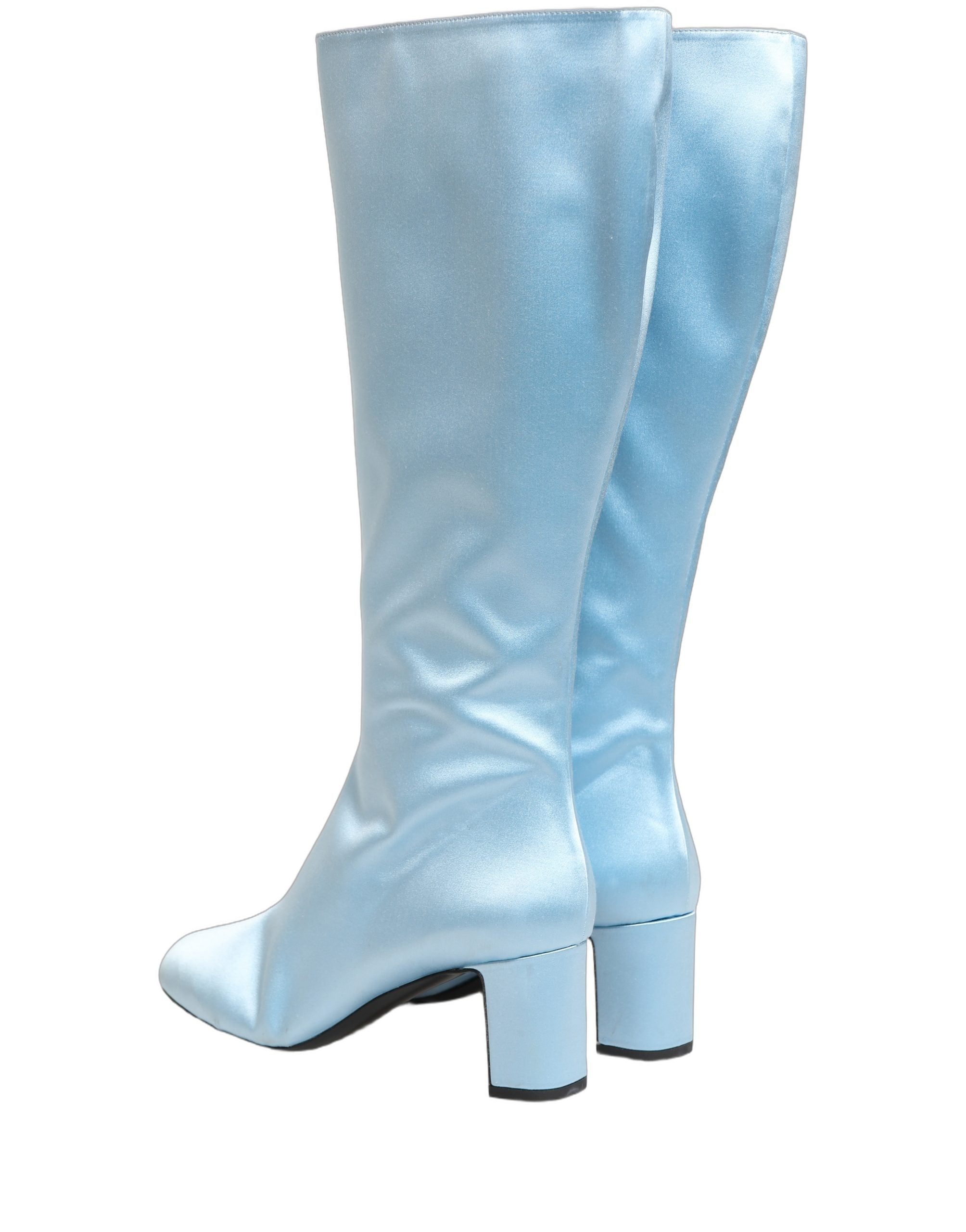 Dolce & Gabbana Light Blue Satin Knee High Boots Shoes