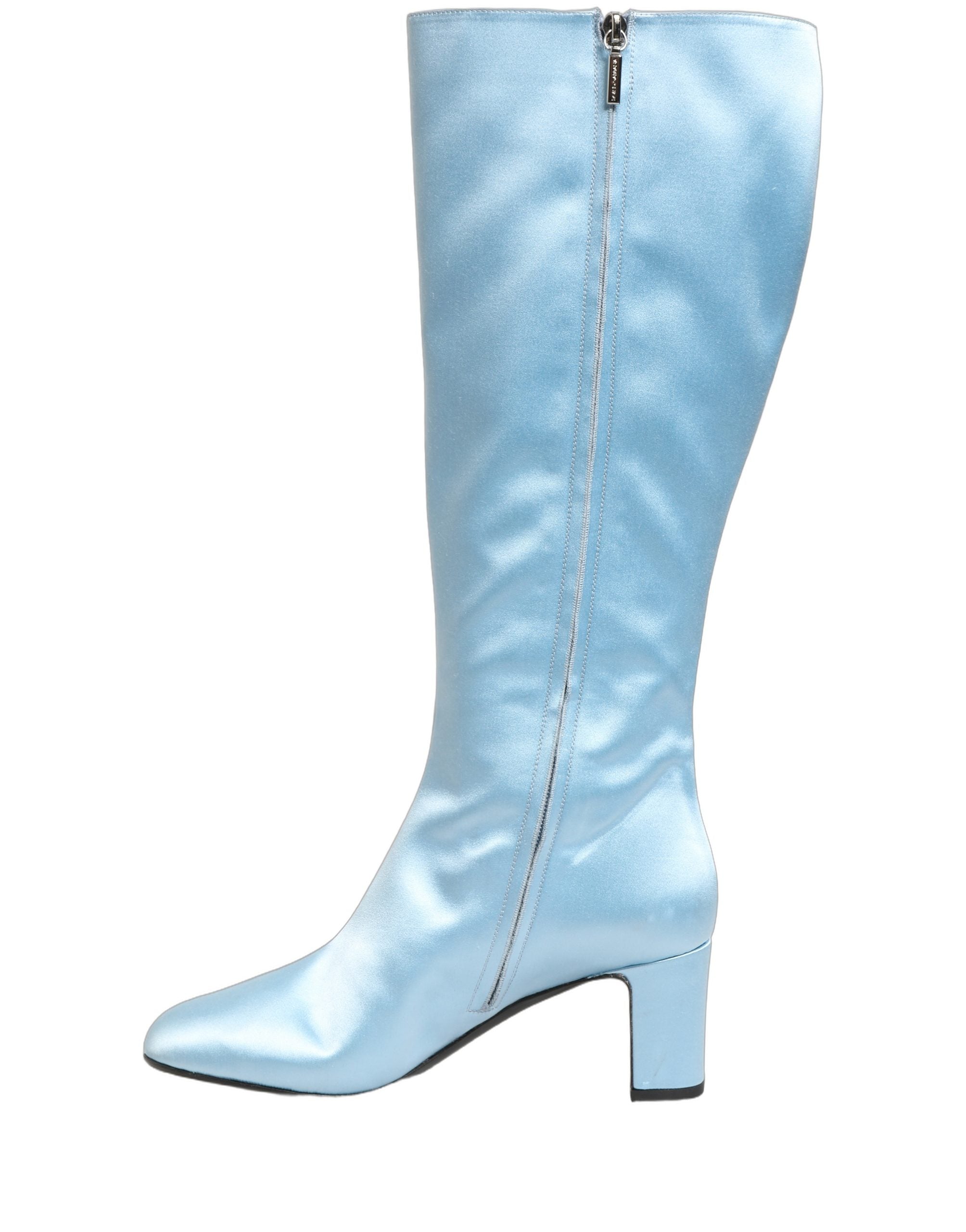 Dolce & Gabbana Light Blue Satin Knee High Boots Shoes