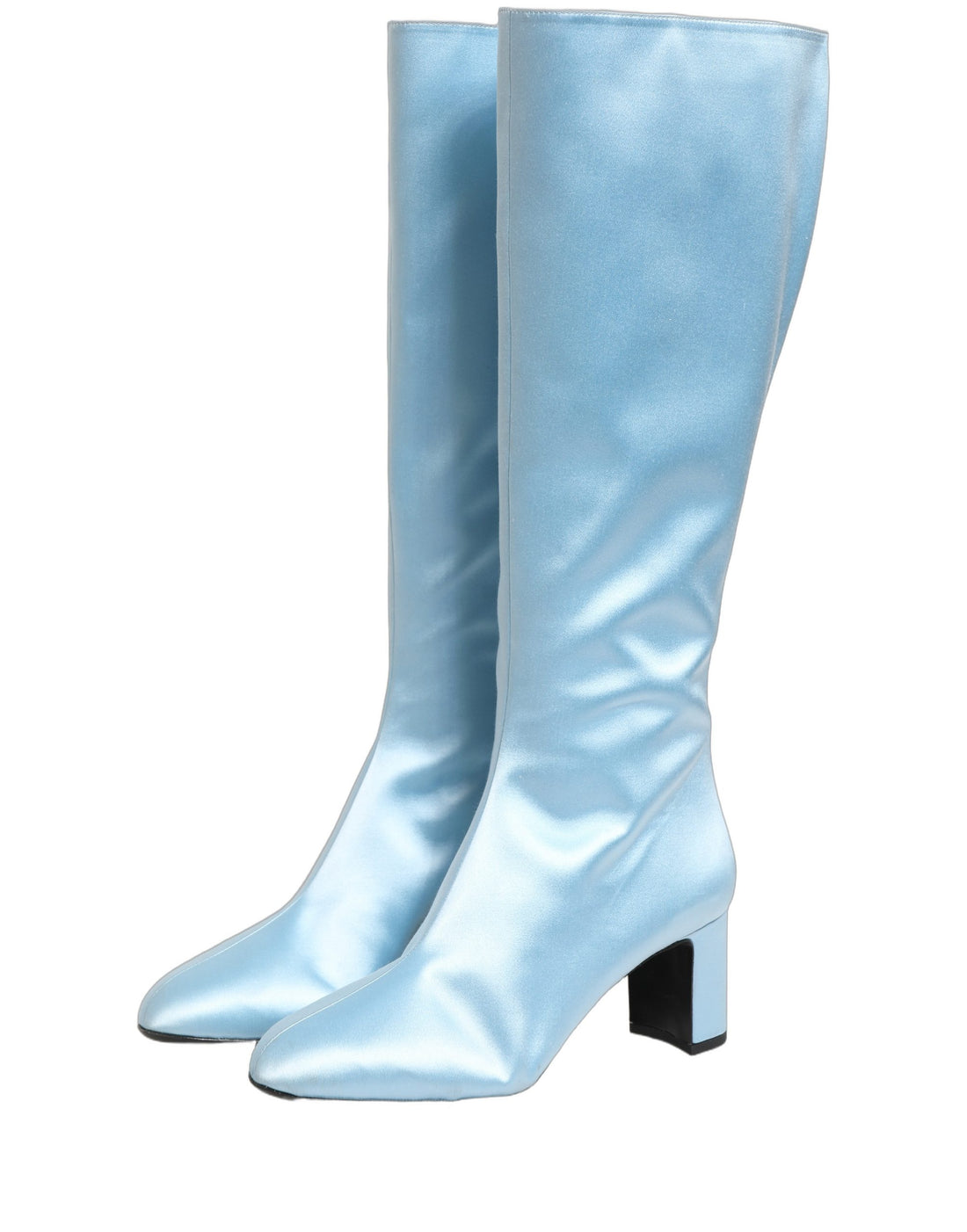 Dolce & Gabbana Light Blue Satin Knee High Boots Shoes