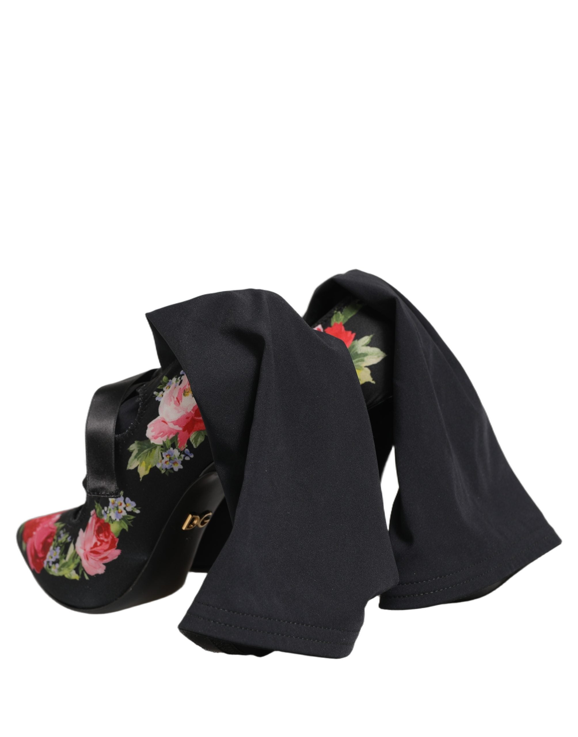 Dolce & Gabbana Black Floral Stiletto Mid Calf Boots Shoes