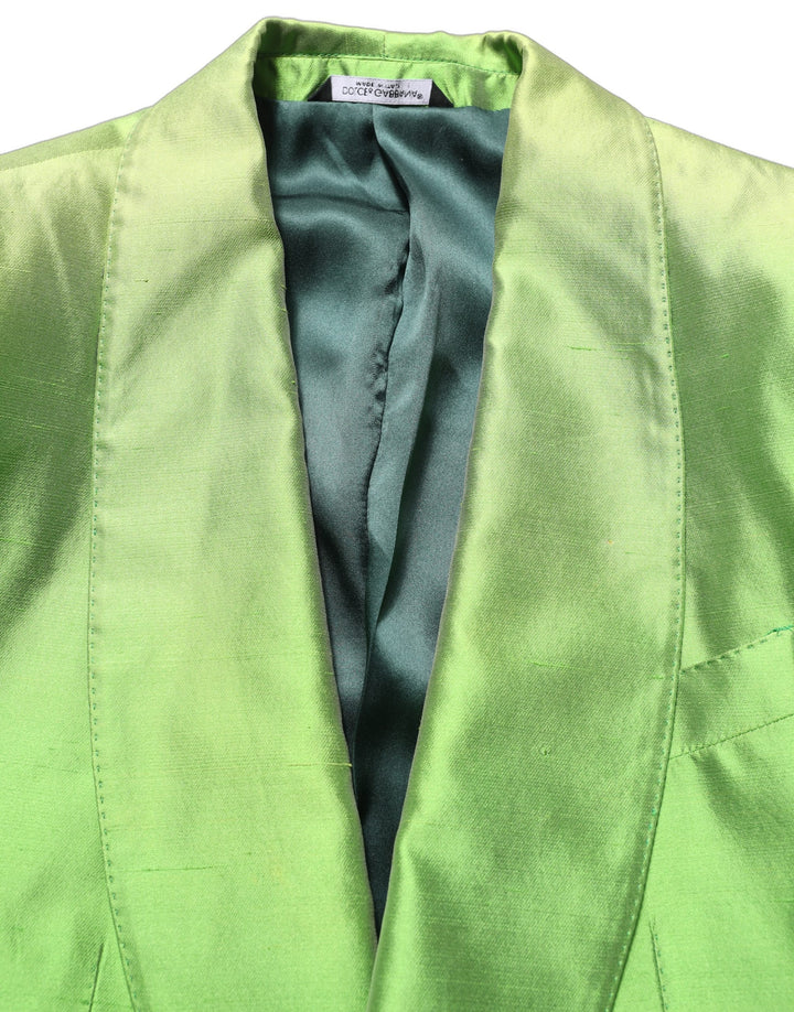 Dolce & Gabbana Green Silk SingleBreasted Embellished Blazer