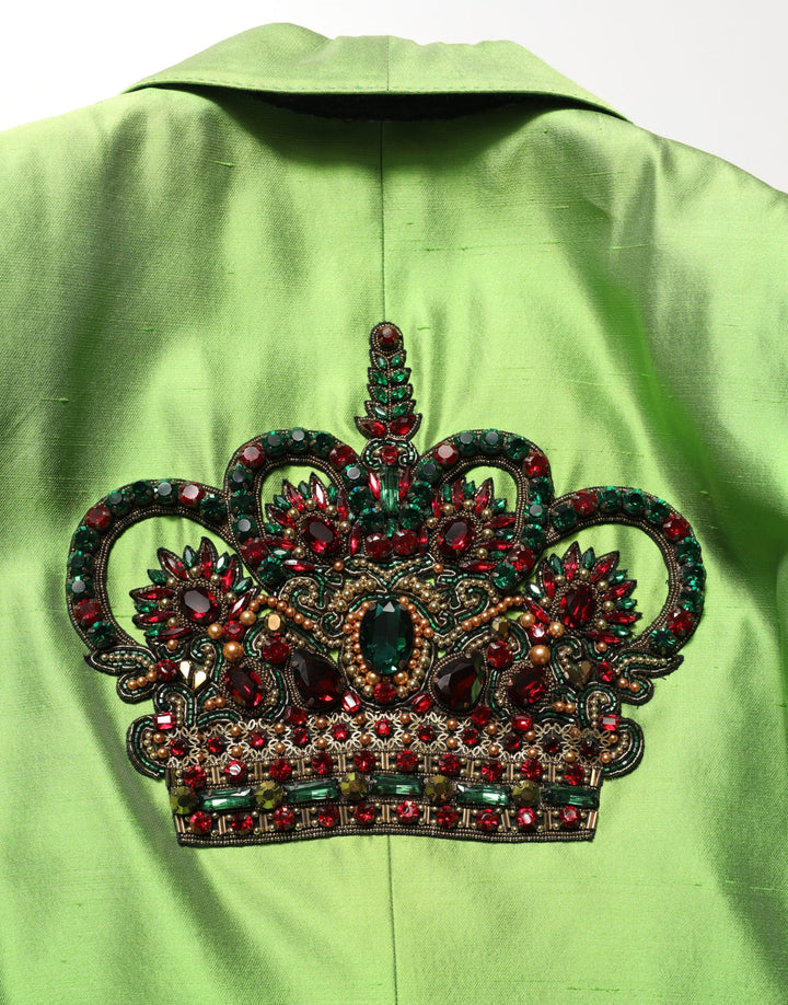 Dolce & Gabbana Green Silk SingleBreasted Embellished Blazer