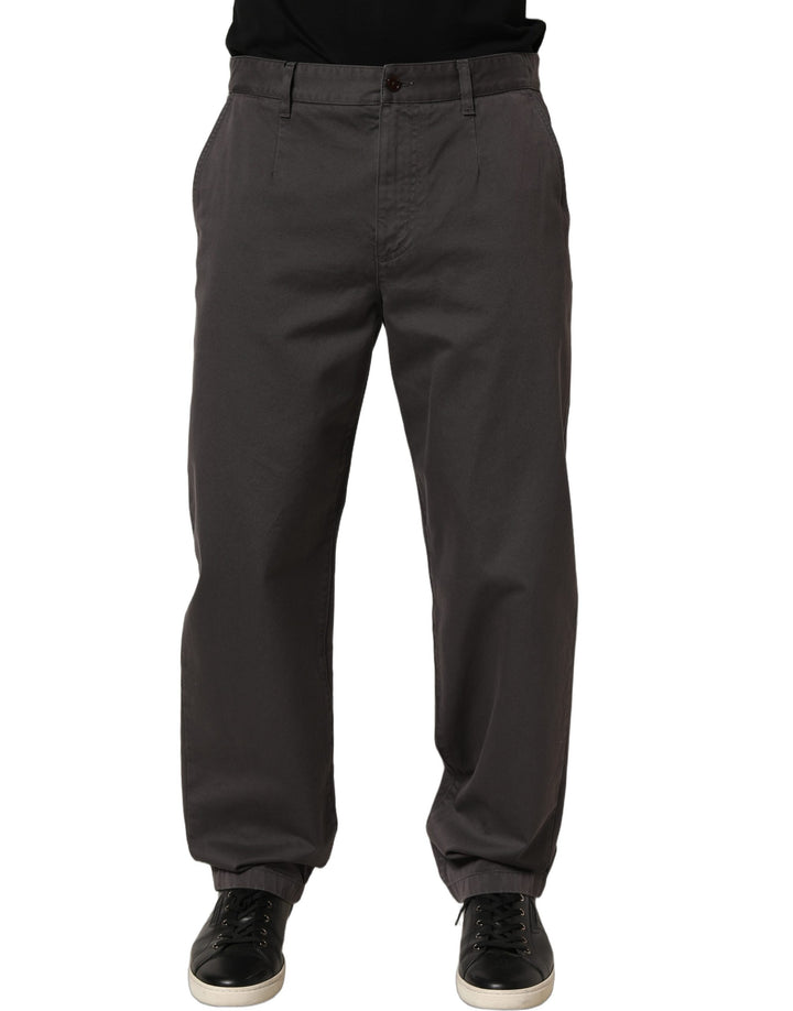 Dolce & Gabbana Dark Gray Cotton Straight Chino Trouser Pants