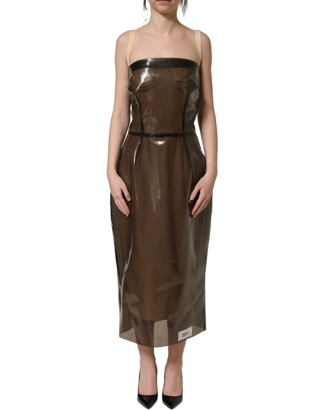 Dolce & Gabbana Brown Transparent Vinyl Sheath Midi Dress