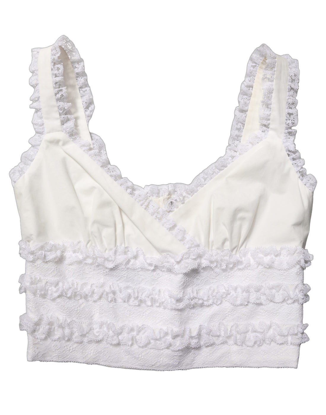 Dolce & Gabbana White Lace Trimmed Cotton Cropped Tank Top