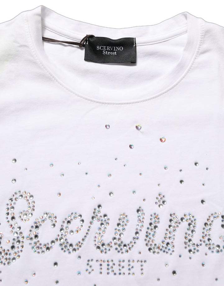 Scervino Street White Crew Neck Short Sleeves Embellished T-shirt