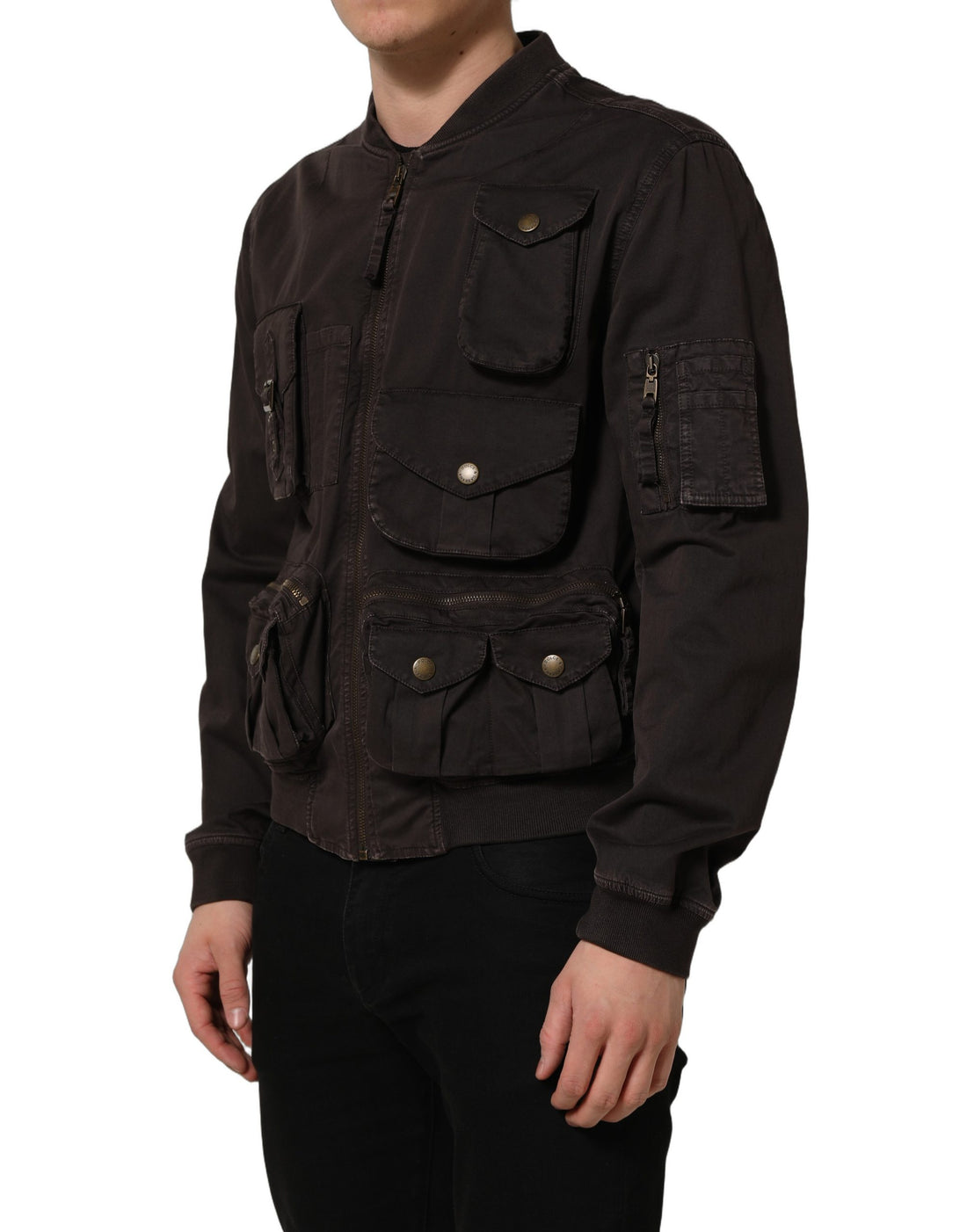 Dolce & Gabbana Brown Cotton Full Zip Men Bomber Jacket