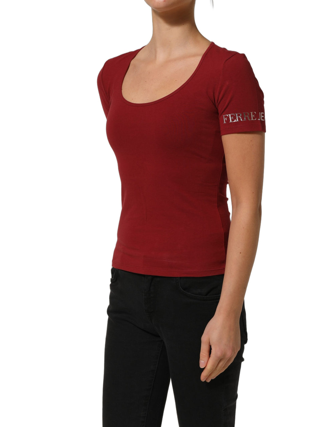 Ferre Black Wool Knit Deep V-Neck Long Sleeves Top
