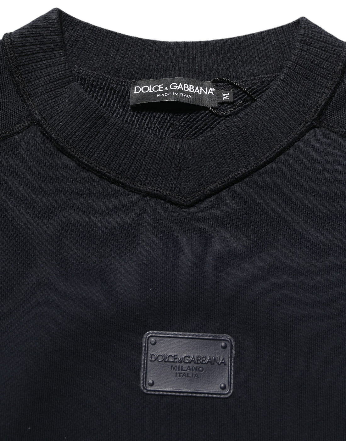 Dolce & Gabbana Black Logo Plaque Cotton Crew Neck Pullover Sweater