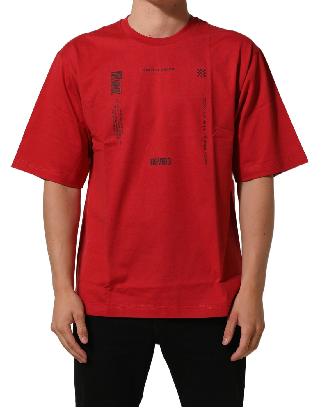 Dolce & Gabbana Red Cotton Graphic Print Crew Neck T-shirt