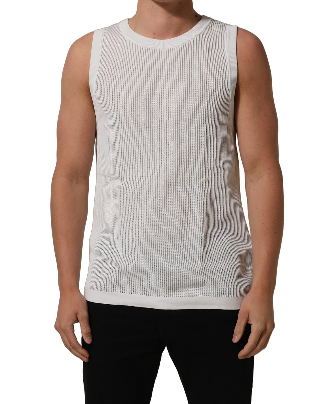 Dolce & Gabbana White Silk Crew Neck Sleeveless tank T-shirt