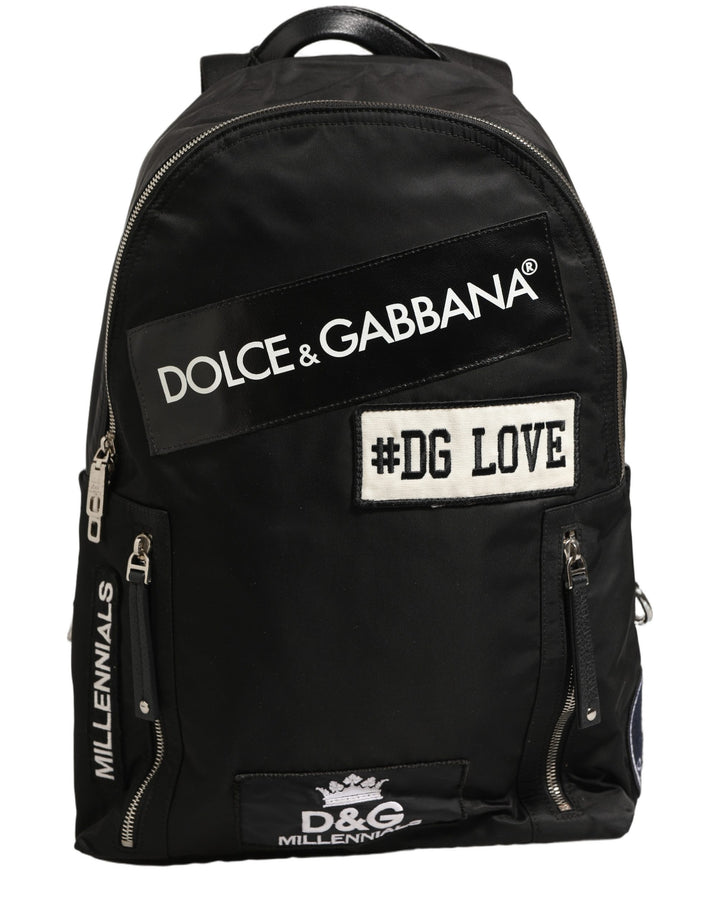 Dolce & Gabbana Men Black #DG LOVE Logo Patches Nylon Backpack Bag