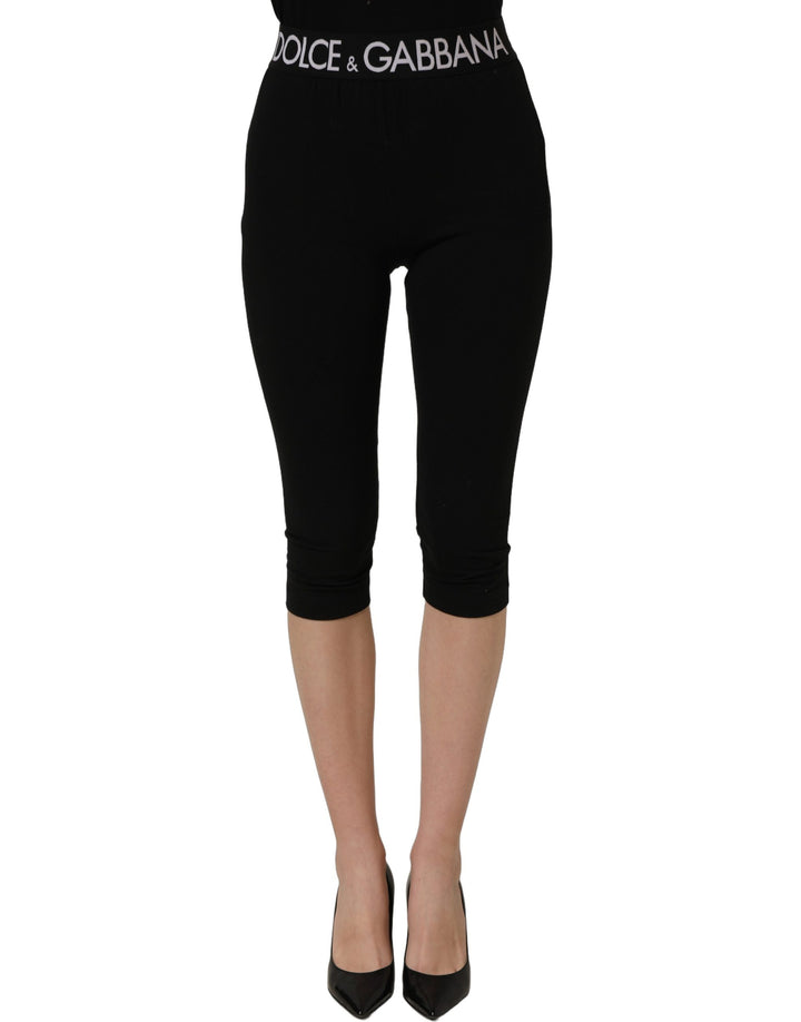 Dolce & Gabbana Black Cotton HighWaist Cropped Leggings Pants