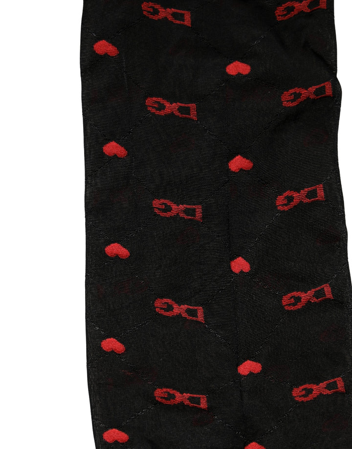 Dolce & Gabbana Black Nylon Hearts Tights Stocking Pantyhose Socks
