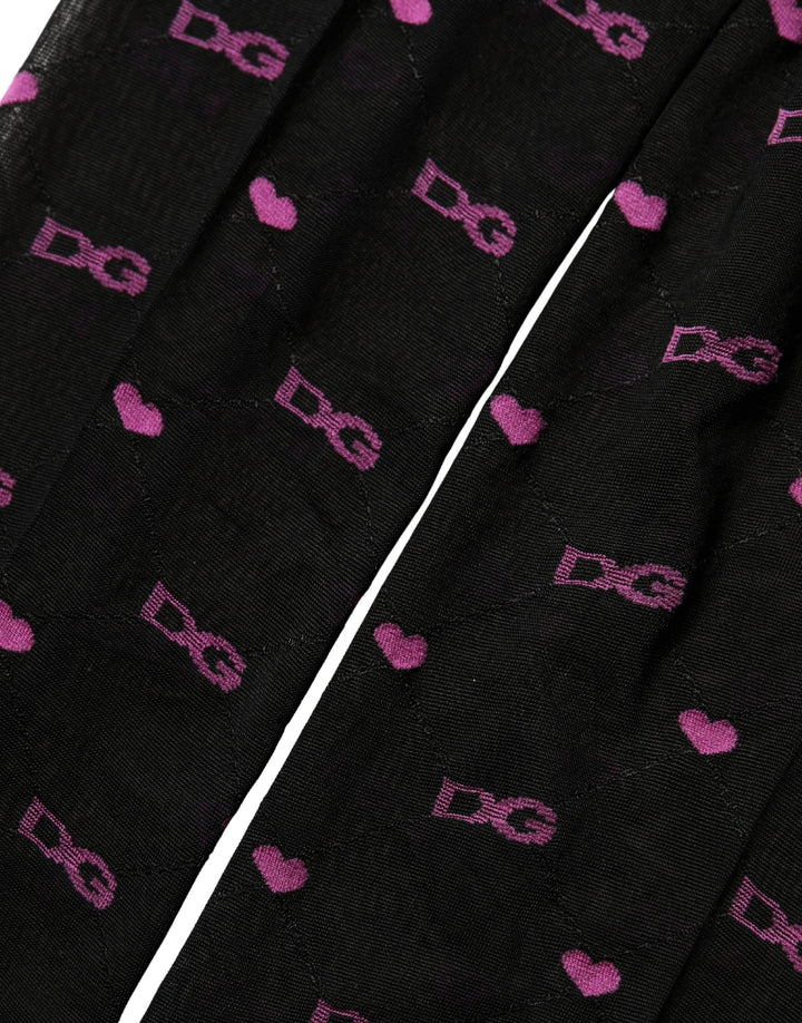 Dolce & Gabbana Black Nylon Hearts Tights Stocking Pantyhose Socks
