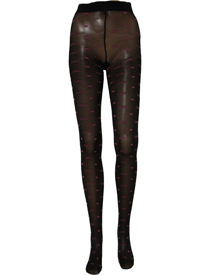 Dolce & Gabbana Black Nylon Hearts Tights Stocking Pantyhose Socks