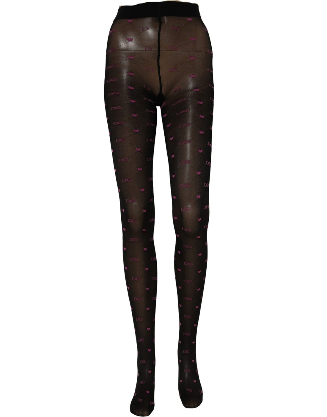 Dolce & Gabbana Black Nylon Hearts Tights Stocking Pantyhose Socks