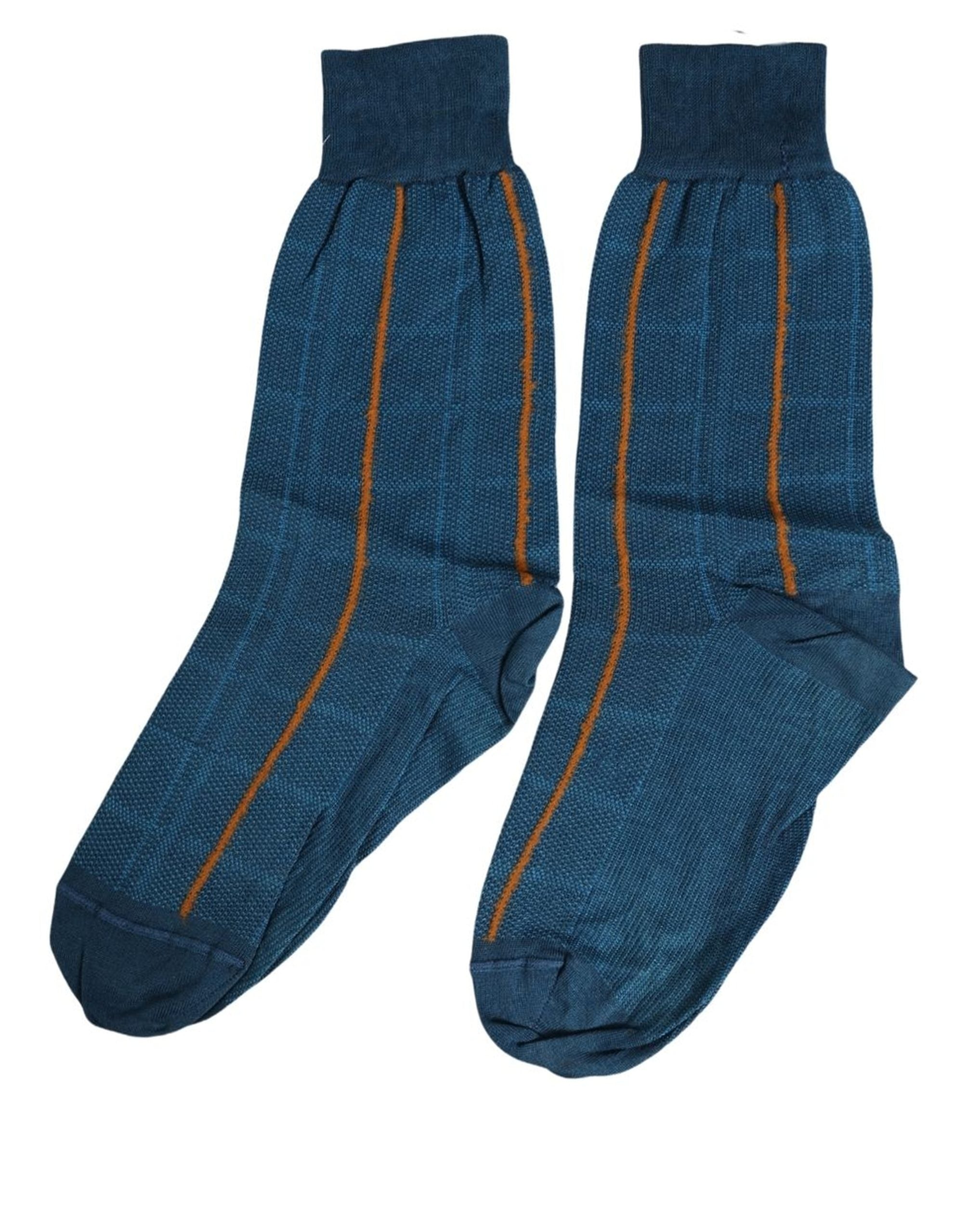 Dolce & Gabbana Men Blue Cotton Stretch Mid Calf Accessory Socks