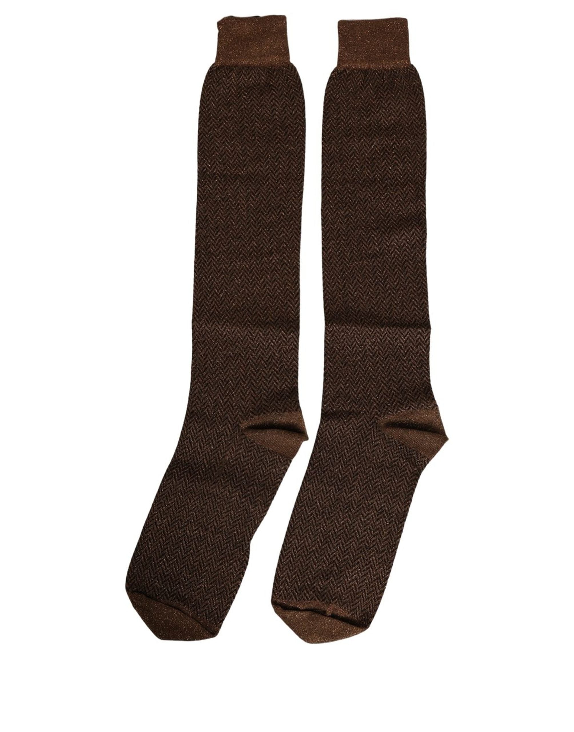 Dolce & Gabbana Men Brown Viscose Over The Calf Accessory Socks