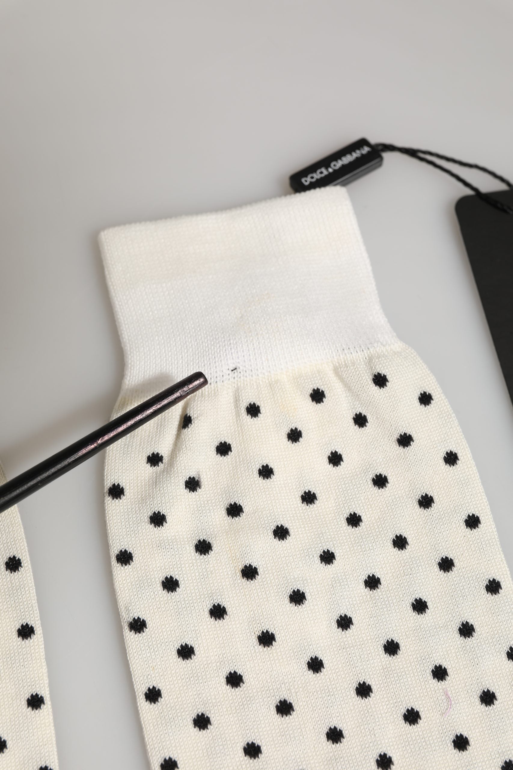 Dolce & Gabbana Off White Cotton Polka Dot Mid Calf Accessory Socks