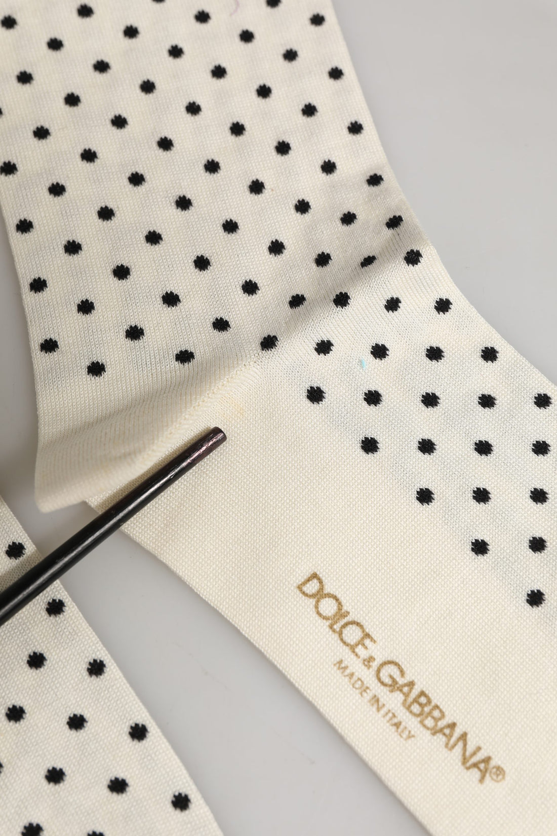 Dolce & Gabbana Off White Cotton Polka Dot Mid Calf Accessory Socks