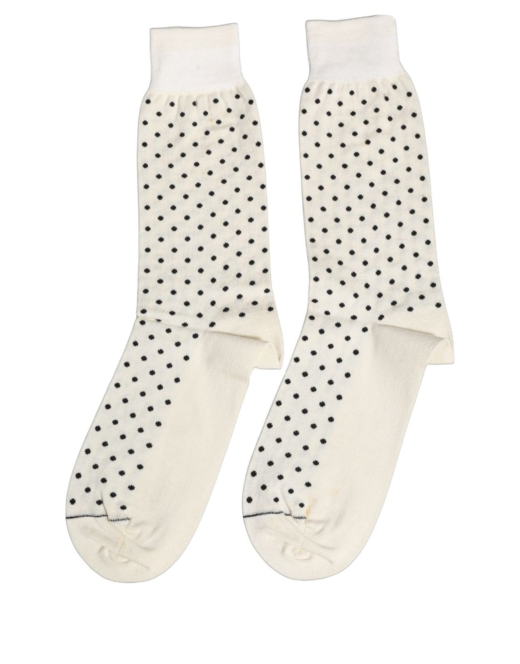 Dolce & Gabbana Off White Cotton Polka Dot Mid Calf Accessory Socks