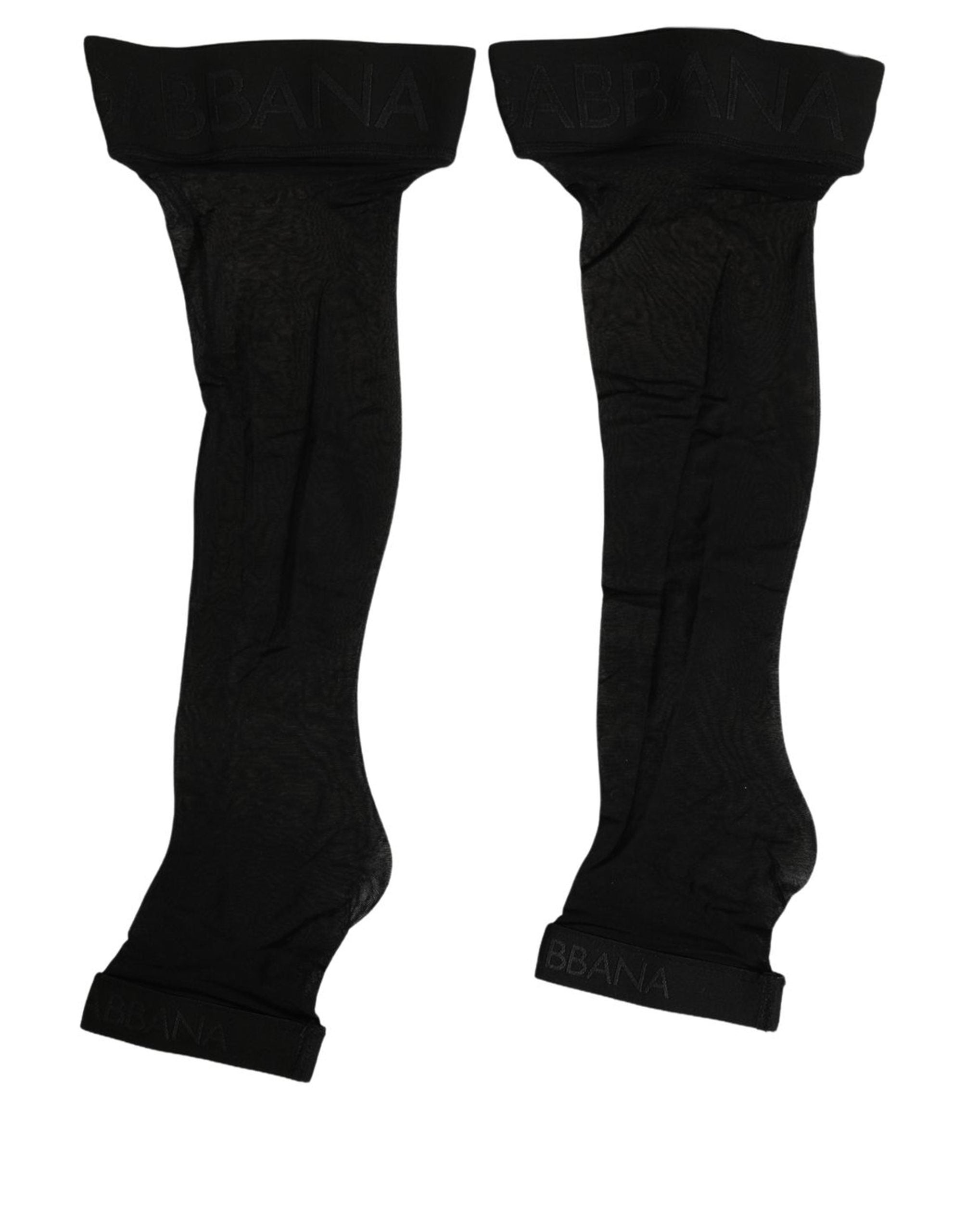 Dolce & Gabbana Black Nylon Logo Calf Long Women Accessory Socks