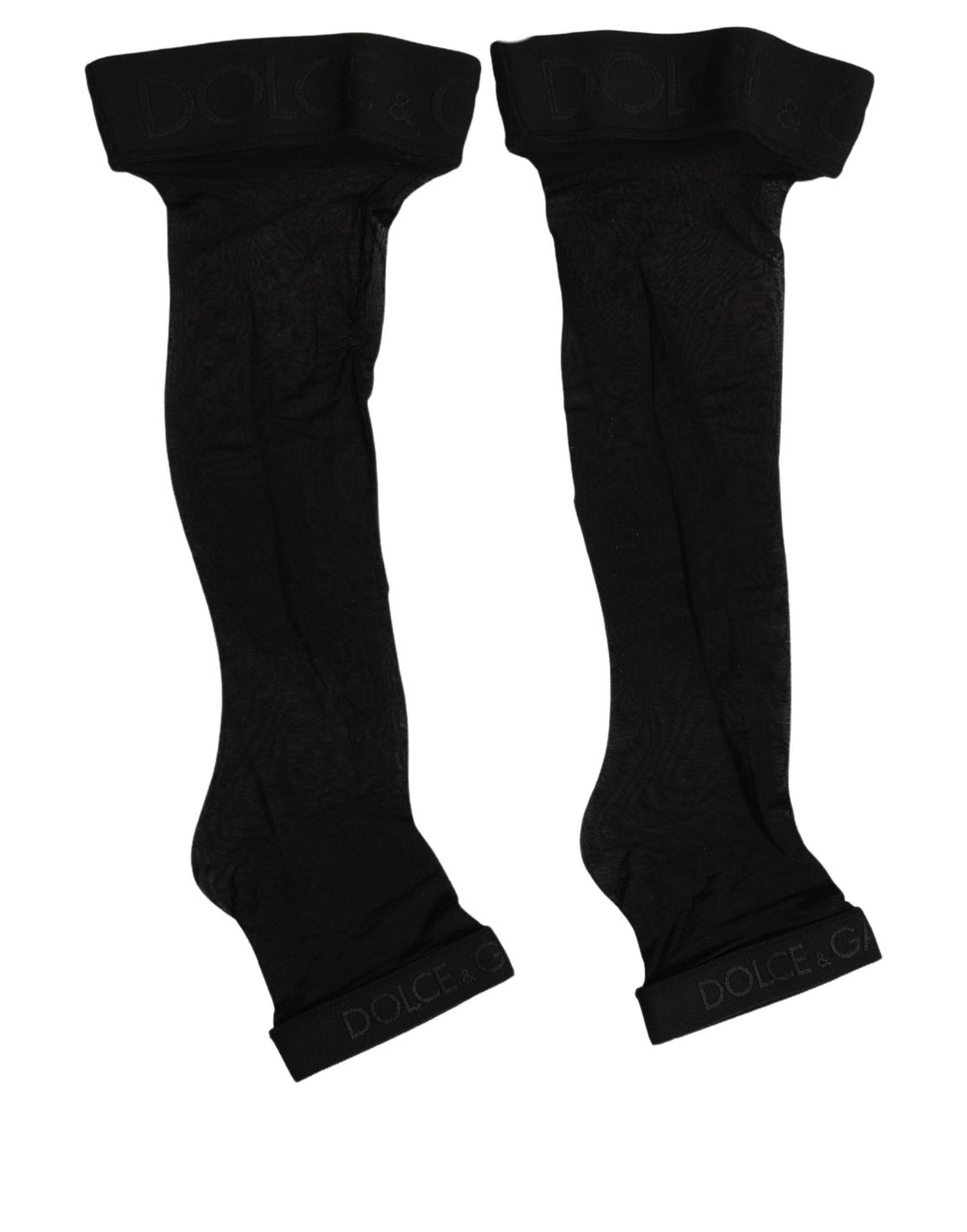 Dolce & Gabbana Black Nylon Logo Calf Long Women Accessory Socks
