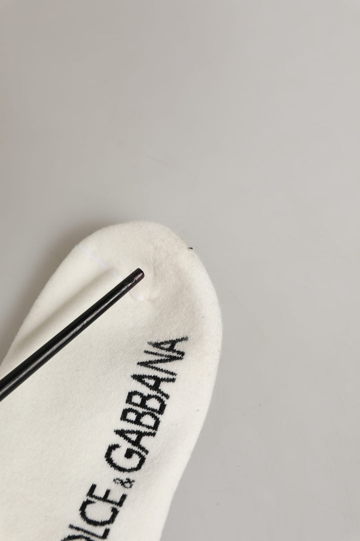 Dolce & Gabbana White Black Cotton Ankle Length DG Logo Socks