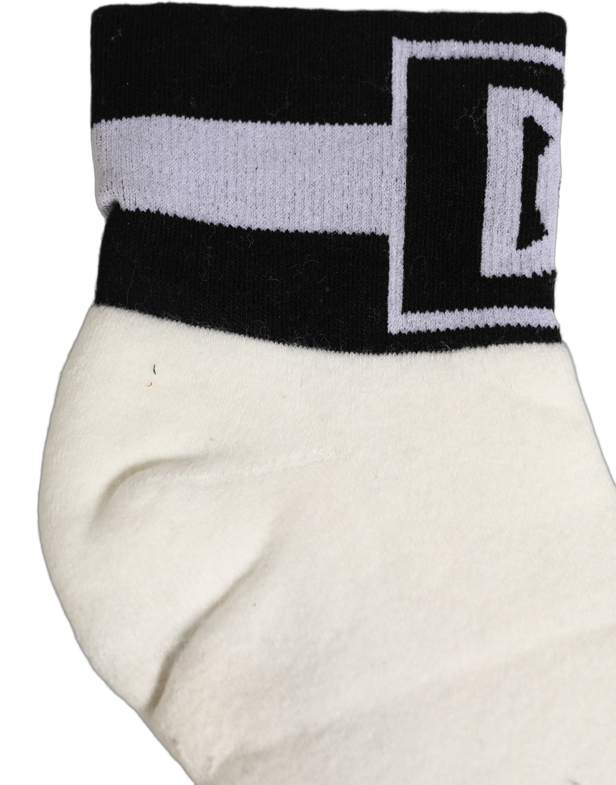 Dolce & Gabbana White Black Cotton Ankle Length DG Logo Socks