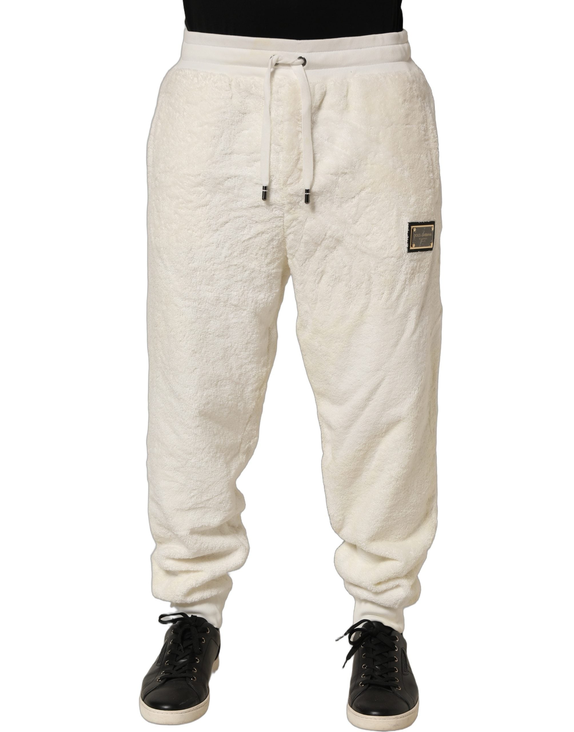 Dolce & Gabbana Off White Terry Cotton Plush Men Jogger Pants