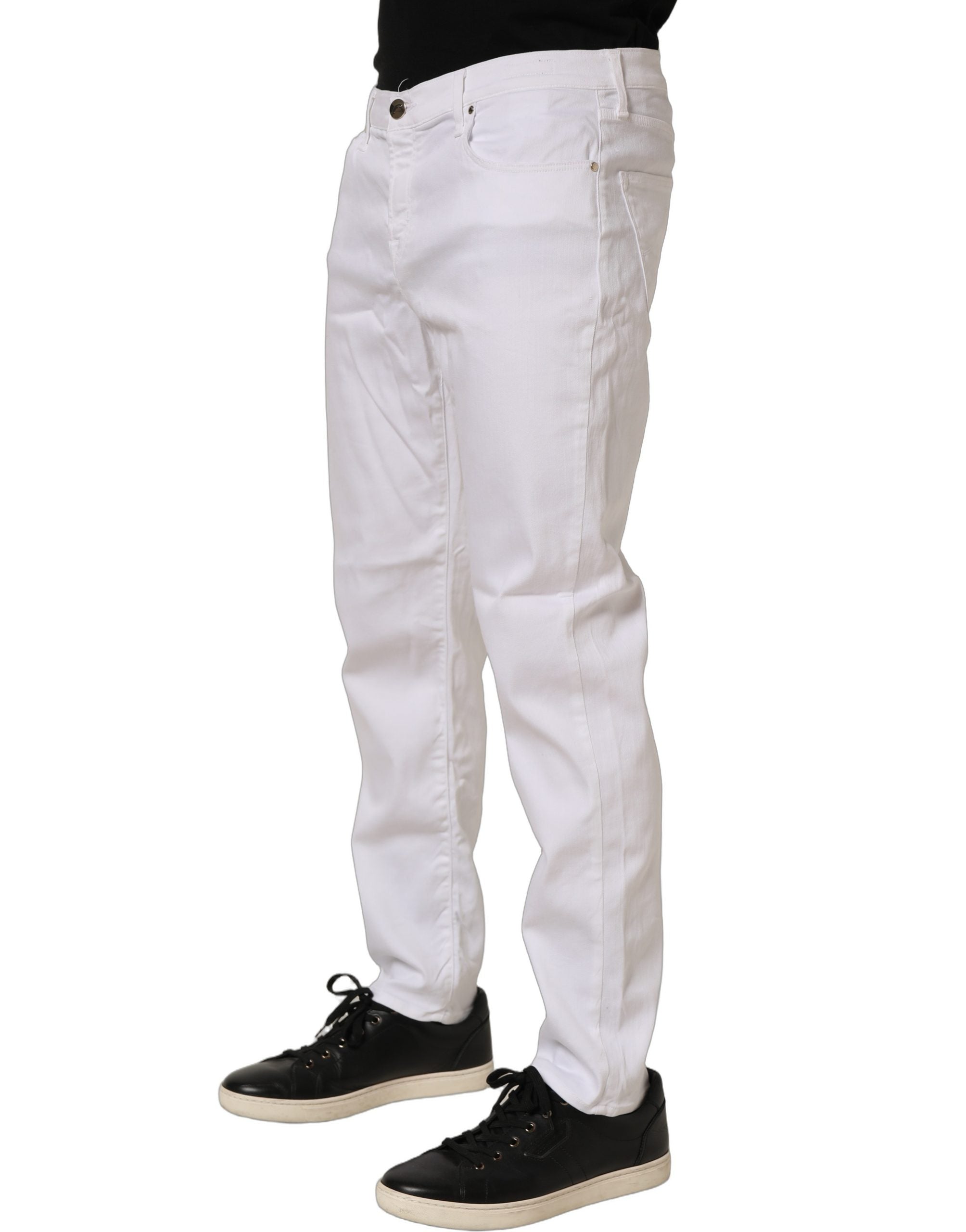 Jacob Cohen White Skinny Fit Mid Waist Men Denim Trouser Jeans