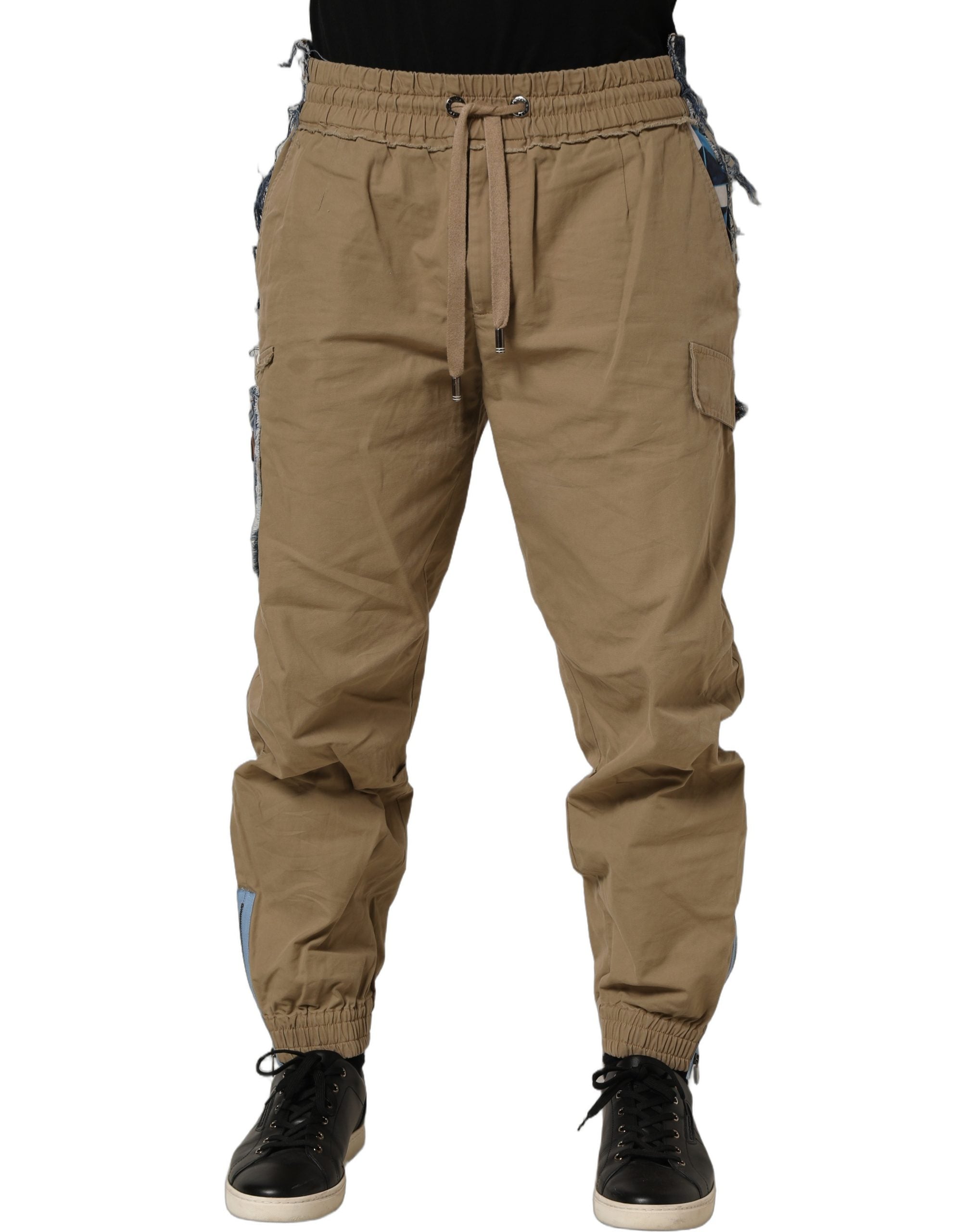 Dolce & Gabbana Beige Cotton Cargo Drawstring Trouser Pants
