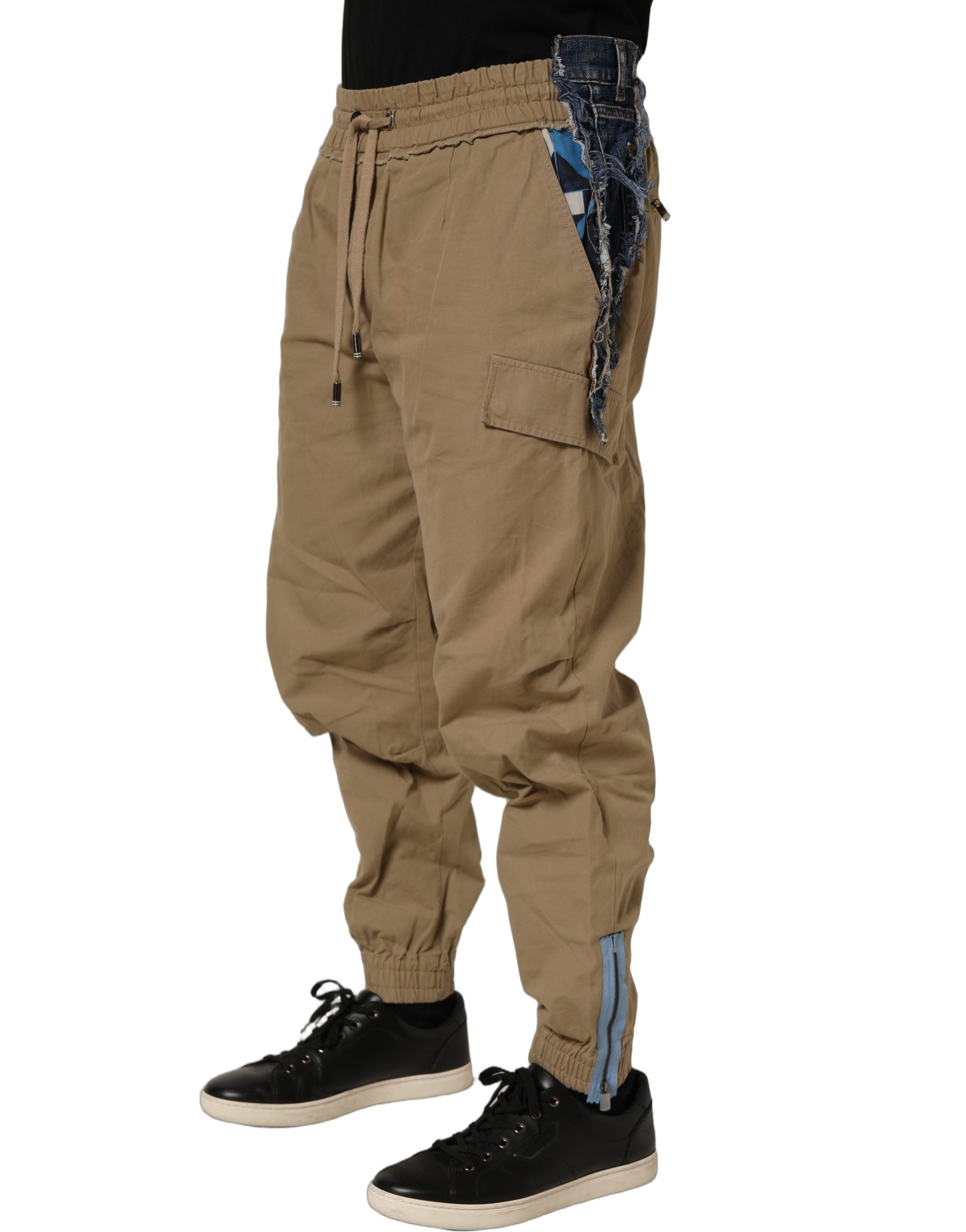 Dolce & Gabbana Beige Cotton Cargo Drawstring Trouser Pants