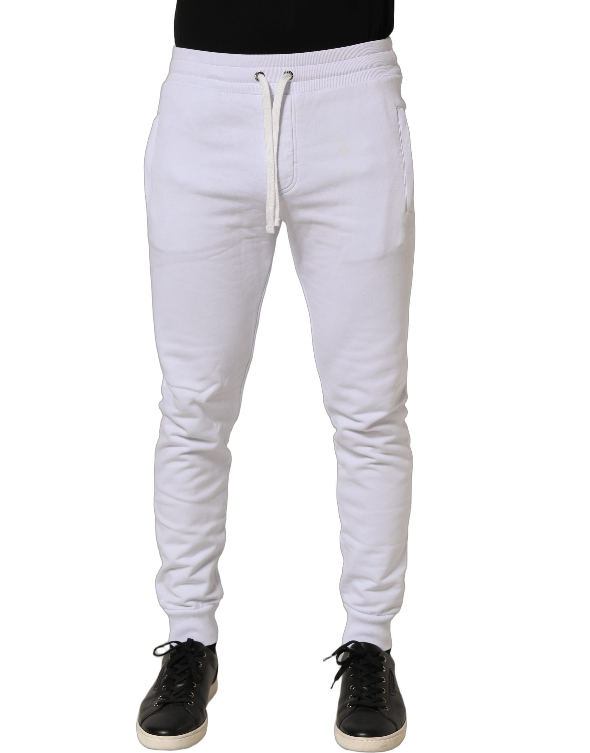 Dolce & Gabbana White Cotton Drawstring Jogger Trouser Pants