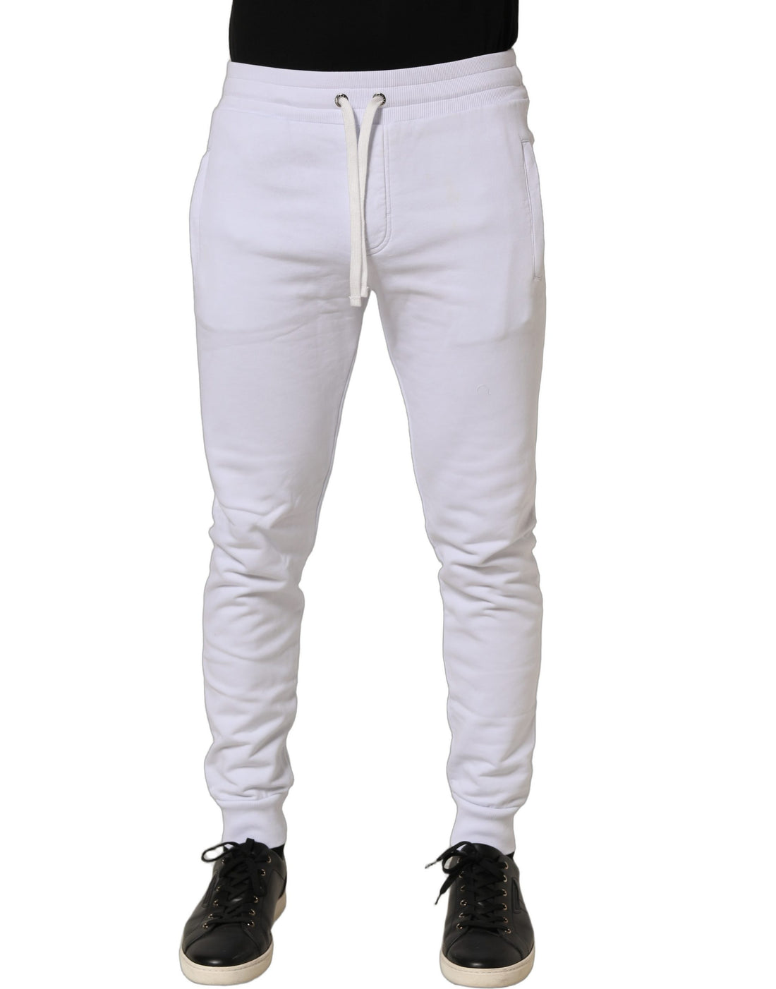 Dolce & Gabbana White Cotton Drawstring Jogger Trouser Pants