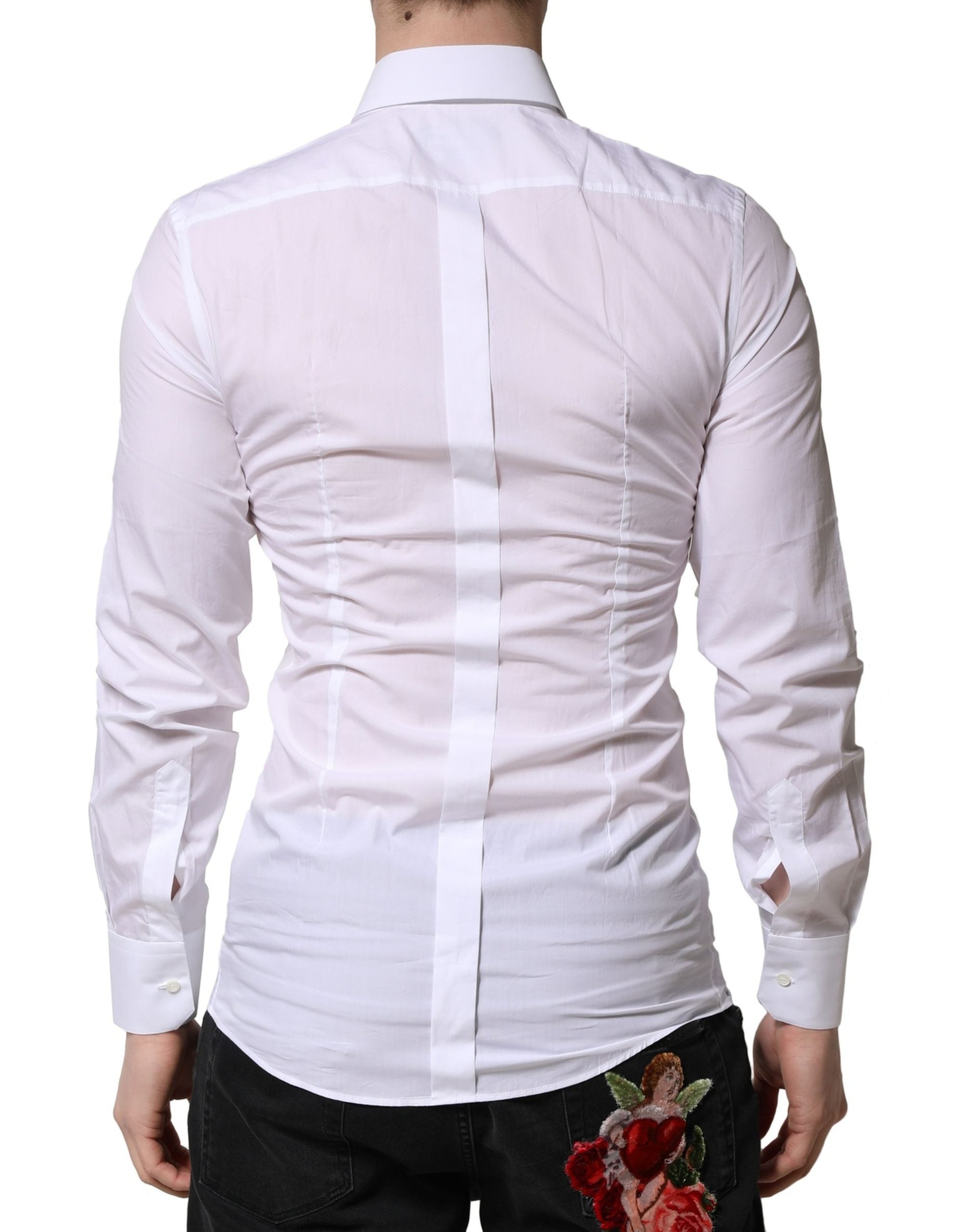 Dolce & Gabbana White GOLD Crown Bee Cotton Formal Dress Shirt